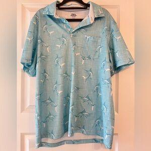 Izod Men's Blue Shark Print Shirt- Like New